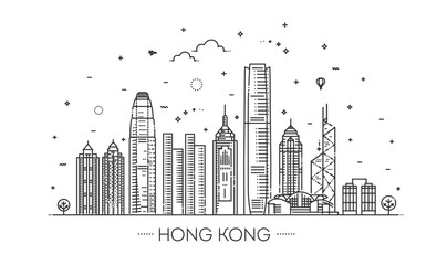 Hong Kong skyline, vector illustration in linear style - 539765685