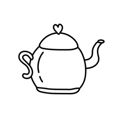 Single design element teapot. Doodle style hand drawn illustration for sticker, pattern, logo design, clothes design and other autumn design. Hygge home illustration.