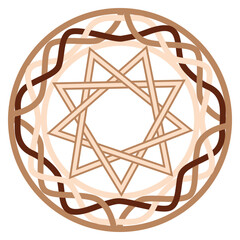 a Slavic symbol decorated with an ornament of Scandinavian weaving. Beige trendy, design with runes and sun