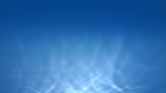 Plain white pure natural pool water caustics reflected on blue gradient backplate. Concept 3D animation loop backdrop with clear shiny rays as empty showcase copy space template background plate.