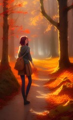 Fototapeta premium Stylized drawing of an autumn forest. Autumn mood. 