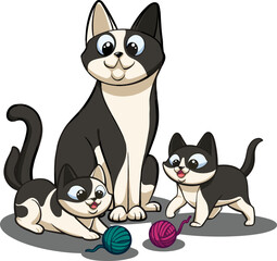 cute cat cartoon illustration design playing with cubs