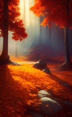 Stylized drawing of an autumn forest. Autumn mood. 