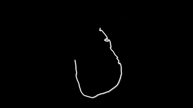 Sri Lanka map, country territory outline self drawing animation. Line art.