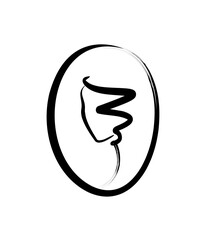 beauty salon icon. female face silhouette. beautiful hairstyle, elegant curl. girl avatar - brush stroke vector illustration isolate