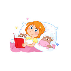 Childhood - Daily routine of a little girl with ginger hair - Reading bedtime story - Illustration - png file