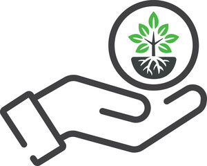 Hand and a plant. Sustainable, recycling. Environmental protection icon isolated on white background. Seed and seedling Planting sapling. Ecology concept. Eco friendly clean energy collection with