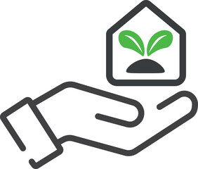 Hand and a plant. Sustainable, recycling. Environmental protection icon isolated on white background. Seed and seedling Planting sapling. Ecology concept. Eco friendly clean energy collection with