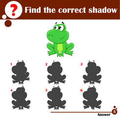 Educational game for children. Find the correct shadow. Cute frog