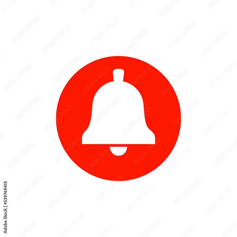 Poster red bell button icon. notification bell in a red circle. template bell web symbol app, ui. vector st