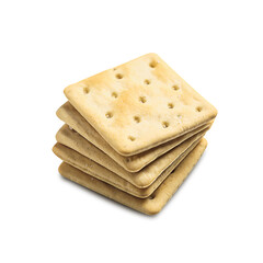 Stack of dry crackers isolated on white background with shadow