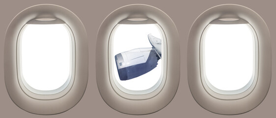 aeroplane window with clear background from a big airplane airline jet
