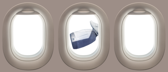 aeroplane window with clear background from a big airplane airline jet
