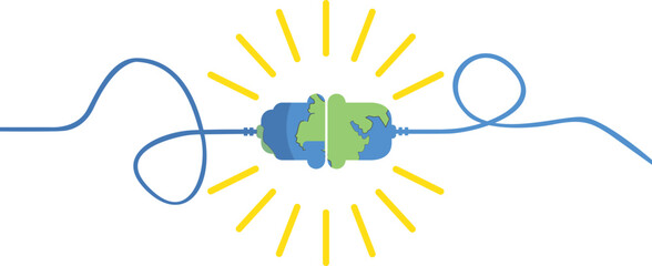 Plug leaf, energy saving. Save the world. Flat Vector Icon illustration. Simple black symbol on white background. Plug in and sun. Energy Saver sign design template. Energy saving week 11-18 january