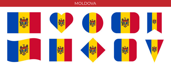Moldova flag set. Vector illustration isolated on white background