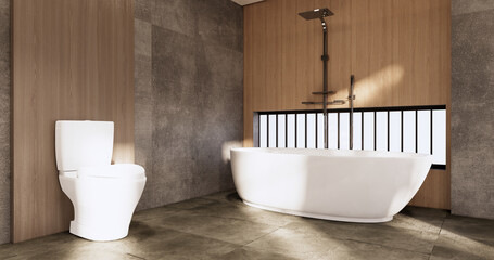 The Bath and toilet on bathroom japanese wabi sabi style .3D rendering