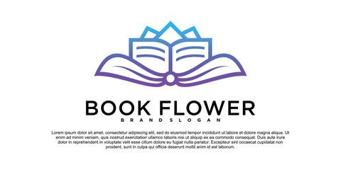 Abstract book flower logo design inspiration with creative line art style Premium vektor