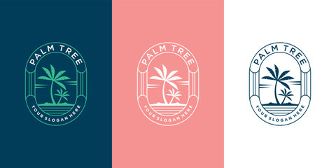Modern beautiful palm trees logo design with creative emblem style Premium Vektor