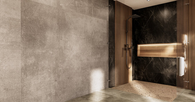 Cleaning empty room interior japandi wabi sabi style.3D rendering
