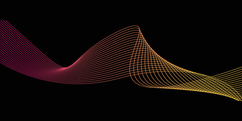 Black background and colorful line wave 