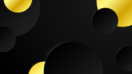 Abstract black and gold shapes background with shiny circle