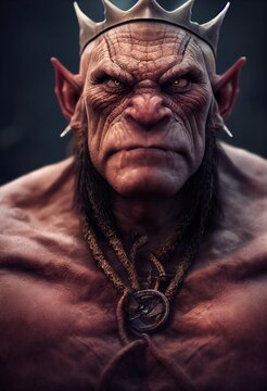 Hyper-realistic illustration of an ogre portrait against a dark background