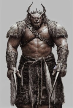 Hyper-realistic illustration of an ogre against a grey background