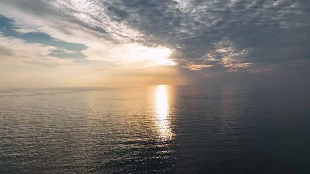 Cloudy Sunset at Sea Turkey Alanya 4 K aerial view