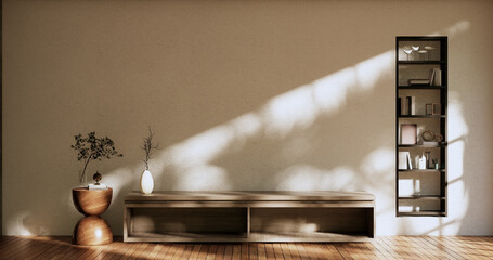 Empty wooden Cabinet on wooden room tropical style.3D rendering
