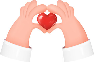 Hands Holding Red Heart. Sign of love. Charity, Donation, Volunteer Concept. 3d Illustration Isolated on Transparent Background