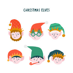 Collection with Christmas elves head Santa's helpers