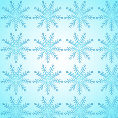 Gradient snowflakes vector seamless pattern, winter, snow, Christmas, holiday, ice, blue, pastel, white, for background, print, textile, wrapping paper, wallpaper, stationary, gift card, clothing