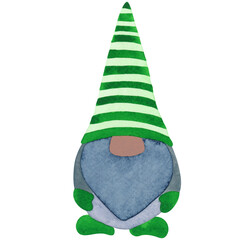 Watercolor Christmas gnome. Watercolor illustration of a Scandinavian gnome. The illustration can be used for Christmas design, for the design of postcards, invitations.