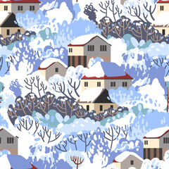 Hello winter. Winter landscape with houses.