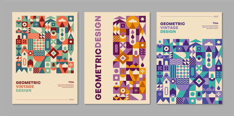 Naklejka na ściany i meble Modern posters design layout with abstract vector geometric colorful shapes. City pattern design for prints and covers.