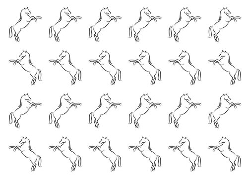 Vector seamless pattern of flat horse silhouette isolated on  background. Vector seamless pattern of color flat horse .
