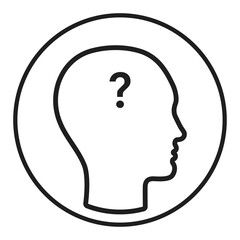 Human with question mark in head. Circle icon.