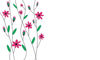 greeting card background image of plant branches with pink flowers, space for text