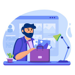 Portfolio concept. Designer holds briefcase with completed projects, readymade graphics, looking for job, sending resume. Template of people scenes. Illustration with characters in flat design