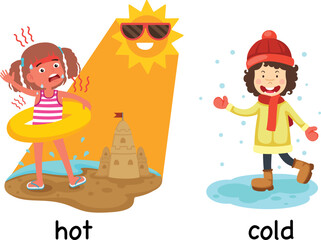 Opposite words hot and cold vector illustration