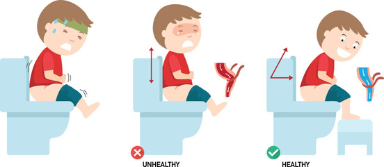 unhealthy vs healthy positions for defecate illustration vector