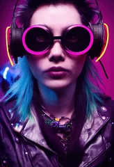 Porträt eines Sci-Fi-Cyberpunk-Mädchens. High-Tech-futuristische Frau aus der Zukunft. Das Konzept der virtuellen Realität und Cyberpunk. © designprojects