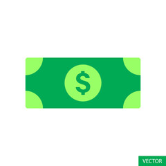 Dollar money cash vector icon in flat style design for website design, app, UI, isolated on white background. Dollar bill vector icon. Dollar paper banknote. U.S. currency symbol. Vector illustration.