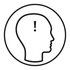 Human with exclamation mark in head. Circle icon.