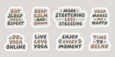 Inspirational Yoga Quotes. Stickers for International day of yoga. Vector illustration with hand lettering.