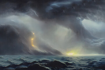 Fototapeta na wymiar Stormy ocean with heavy clouds.Abstract Painting