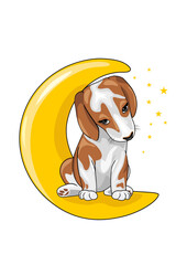 Cute beagle resting on the moon