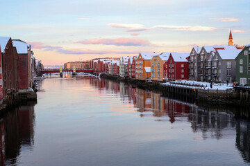 Winter in Trondheim, view of the river Nidelva