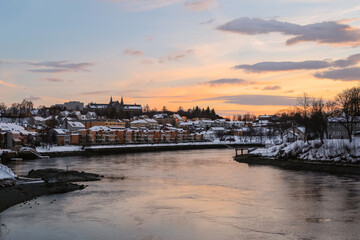 Winter in Trondheim, view of the river Nidelva