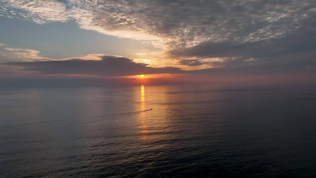 Cloudy Sunset at Sea Turkey Alanya 4 K aerial view